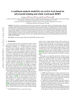 A sentiment analysis model for car review texts based on adversarial
  training and whole word mask BERT