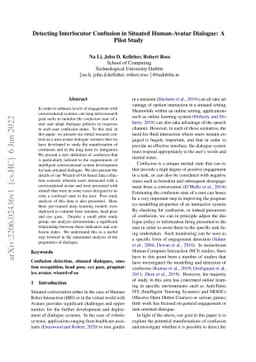 Detecting Interlocutor Confusion in Situated Human-Avatar Dialogue: A
  Pilot Study
