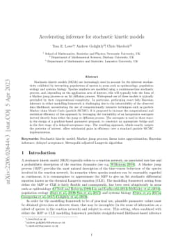 Accelerating inference for stochastic kinetic models
