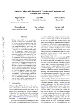 Medical Coding with Biomedical Transformer Ensembles and Zero/Few-shot
  Learning