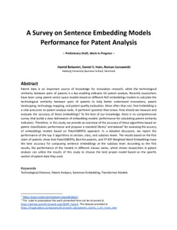 A Survey on Sentence Embedding Models Performance for Patent Analysis
