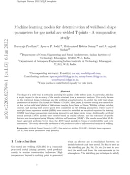 Machine learning models for determination of weldbead shape parameters
  for gas metal arc welded T-joints -- A comparative study