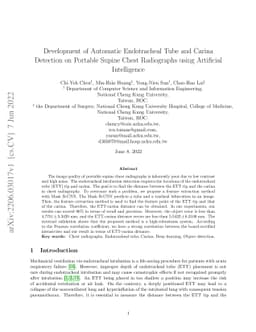 Development of Automatic Endotracheal Tube and Carina Detection on
  Portable Supine Chest Radiographs using Artificial Intelligence