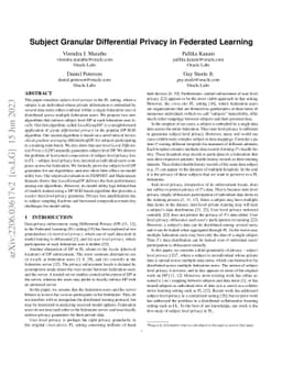 Subject Granular Differential Privacy in Federated Learning