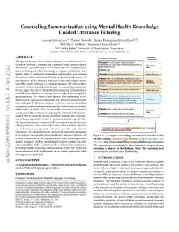 Counseling Summarization using Mental Health Knowledge Guided Utterance
  Filtering