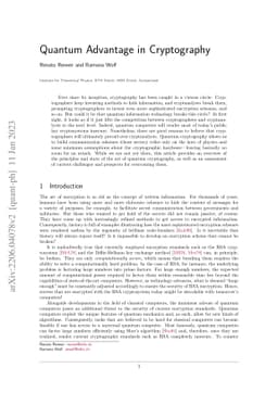 Quantum Advantage in Cryptography
