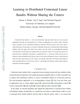 Learning in Distributed Contextual Linear Bandits Without Sharing the
  Context