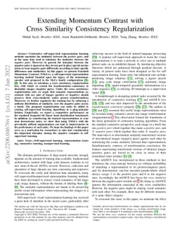 Extending Momentum Contrast with Cross Similarity Consistency
  Regularization
