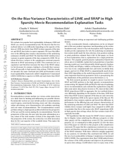 On the Bias-Variance Characteristics of LIME and SHAP in High Sparsity
  Movie Recommendation Explanation Tasks