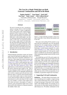 The Case for a Single Model that can Both Generate Continuations and
  Fill in the Blank