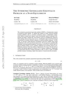 The Symmetric Generalized Eigenvalue Problem as a Nash Equilibrium