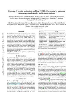 Coswara: A website application enabling COVID-19 screening by analysing
  respiratory sound samples and health symptoms