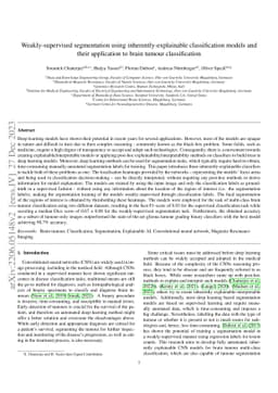Weakly-supervised segmentation using inherently-explainable
  classification models and their application to brain tumour classification