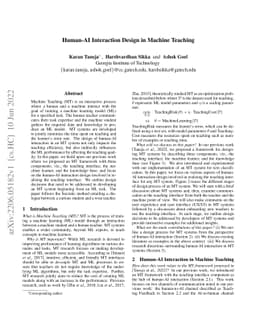 Human-AI Interaction Design in Machine Teaching