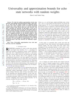 Universality and approximation bounds for echo state networks with
  random weights