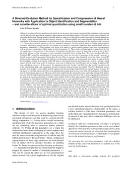 A Directed-Evolution Method for Sparsification and Compression of Neural
  Networks with Application to Object Identification and Segmentation and
  considerations of optimal quantization using small number of bits