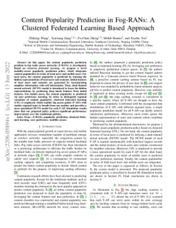 Content Popularity Prediction in Fog-RANs: A Clustered Federated
  Learning Based Approach