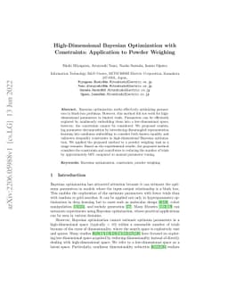 High-Dimensional Bayesian Optimization with Constraints: Application to
  Powder Weighing