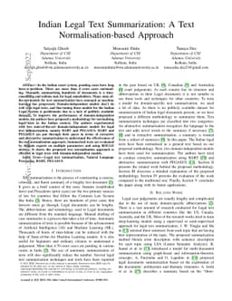 Indian Legal Text Summarization: A Text Normalisation-based Approach