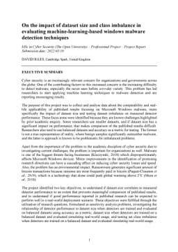 On the impact of dataset size and class imbalance in evaluating
  machine-learning-based windows malware detection techniques