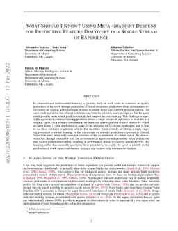What Should I Know? Using Meta-gradient Descent for Predictive Feature
  Discovery in a Single Stream of Experience