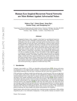 Human Eyes Inspired Recurrent Neural Networks are More Robust Against
  Adversarial Noises