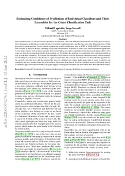 Estimating Confidence of Predictions of Individual Classifiers and Their
  Ensembles for the Genre Classification Task