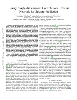 Binary Single-dimensional Convolutional Neural Network for Seizure
  Prediction