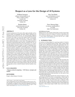 Respect as a Lens for the Design of AI Systems