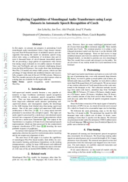 Exploring Capabilities of Monolingual Audio Transformers using Large
  Datasets in Automatic Speech Recognition of Czech