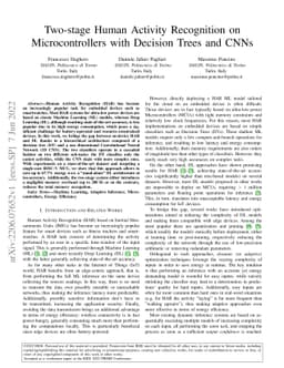 Two-stage Human Activity Recognition on Microcontrollers with Decision
  Trees and CNNs