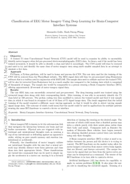 Classification of EEG Motor Imagery Using Deep Learning for
  Brain-Computer Interface Systems