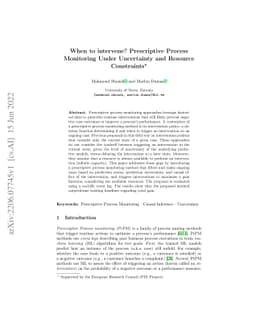 When to intervene? Prescriptive Process Monitoring Under Uncertainty and
  Resource Constraints