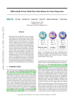 Differentially Private Multi-Party Data Release for Linear Regression