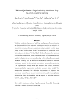 Hardness prediction of age-hardening aluminum alloy based on ensemble
  learning