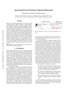 Adversarial Privacy Protection on Speech Enhancement