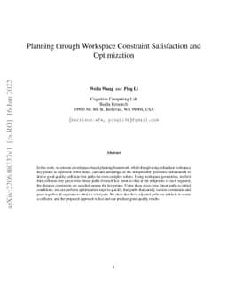 Planning through Workspace Constraint Satisfaction and Optimization