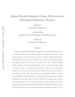 Optimal Parallel Sequential Change Detection under Generalized
  Performance Measures