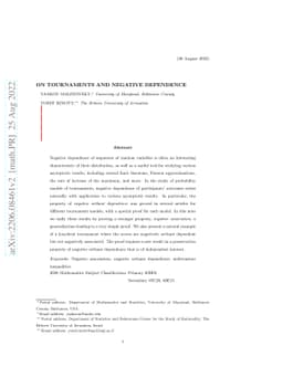 On Tournaments and Negative Dependence