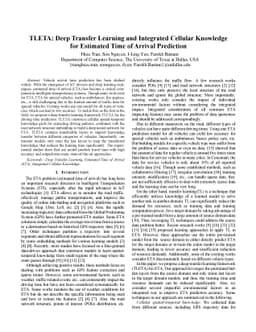 TLETA: Deep Transfer Learning and Integrated Cellular Knowledge for
  Estimated Time of Arrival Prediction