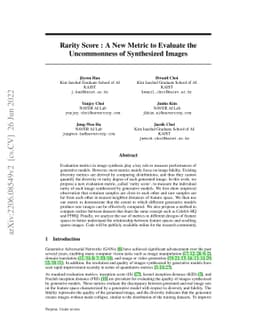 Rarity Score : A New Metric to Evaluate the Uncommonness of Synthesized
  Images