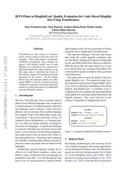 BITS Pilani at HinglishEval: Quality Evaluation for Code-Mixed Hinglish
  Text Using Transformers