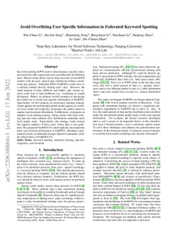 Avoid Overfitting User Specific Information in Federated Keyword
  Spotting