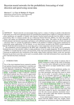 Bayesian neural networks for the probabilistic forecasting of wind
  direction and speed using ocean data