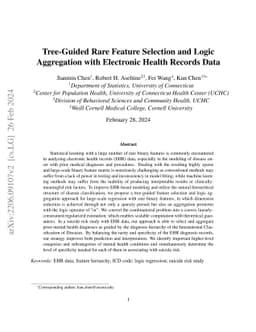 Tree-Guided Rare Feature Selection and Logic Aggregation with Electronic
  Health Records Data