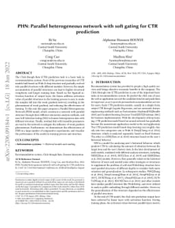 PHN: Parallel heterogeneous network with soft gating for CTR prediction