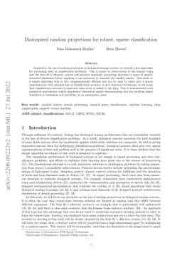 Bioinspired random projections for robust, sparse classification