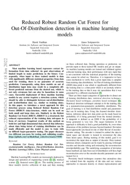 Reduced Robust Random Cut Forest for Out-Of-Distribution detection in
  machine learning models