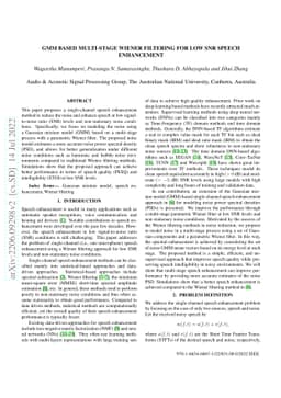 GMM based multi-stage Wiener filtering for low SNR speech enhancement