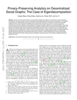 Privacy-Preserving Analytics on Decentralized Social Graphs: The Case of
  Eigendecomposition